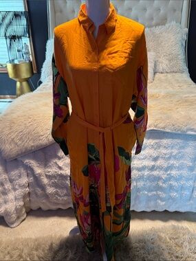 Express - Vibrant Orange Floral Button-Front Maxi Dress